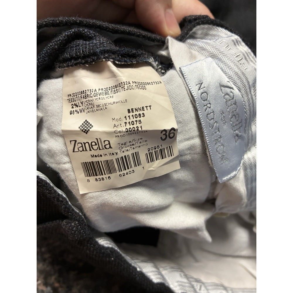 ZANELLA Men Dress Pants "BENNETT" 36 Gray unfinished hem flat solid 100% wool - Picture 7 of 7